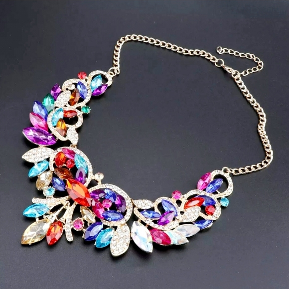 18K gold plated multi color rainbow crystal Necklace earrings set - Picture 9 of 16